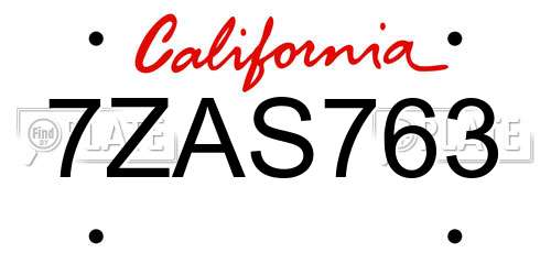 7ZAS763 California License Plate