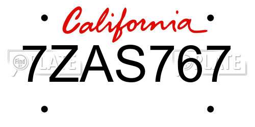 7ZAS767 California License Plate