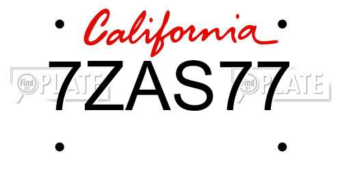 7ZAS77 California License Plate