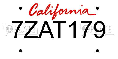 7ZAT179 California License Plate
