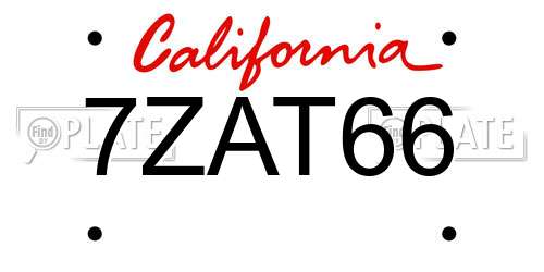 7ZAT66 California License Plate