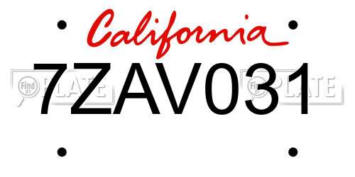 7ZAV031 California License Plate