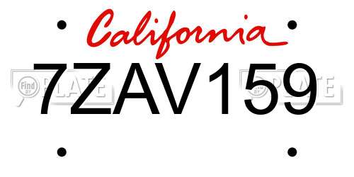 7ZAV159 California License Plate