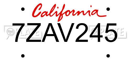 7ZAV245 California License Plate