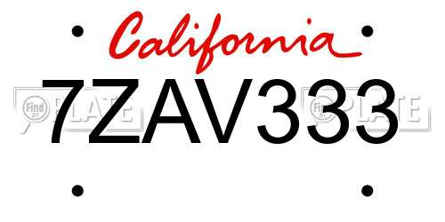 7ZAV333 California License Plate