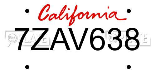 7ZAV638 California License Plate