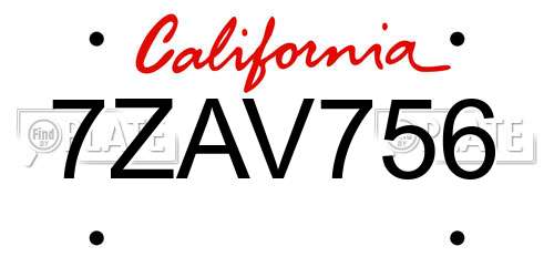 7ZAV756 California License Plate