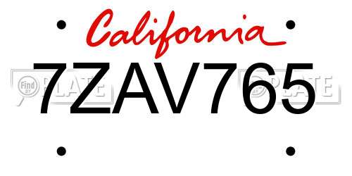7ZAV765 California License Plate