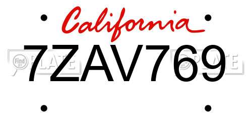 7ZAV769 California License Plate