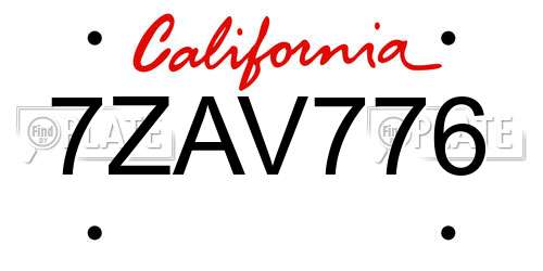 7ZAV776 California License Plate