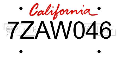 7ZAW046 California License Plate