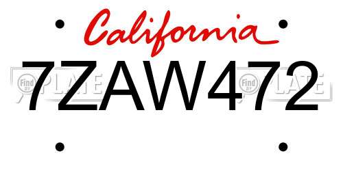 7ZAW472 California License Plate