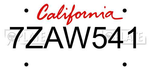 7ZAW541 California License Plate