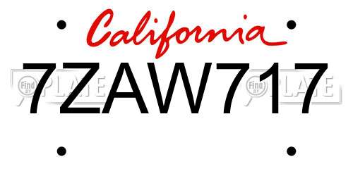 7ZAW717 California License Plate