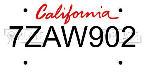 7ZAW902 California License Plate