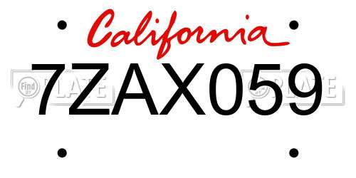 7ZAX059 California License Plate
