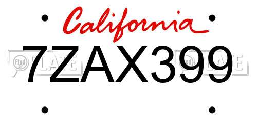 7ZAX399 California License Plate