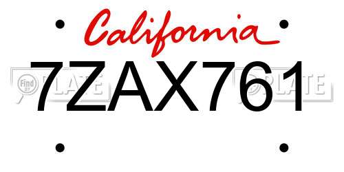 7ZAX761 California License Plate