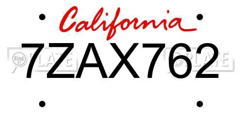 7ZAX762 California License Plate