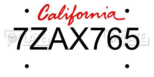 7ZAX765 California License Plate
