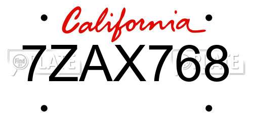 7ZAX768 California License Plate