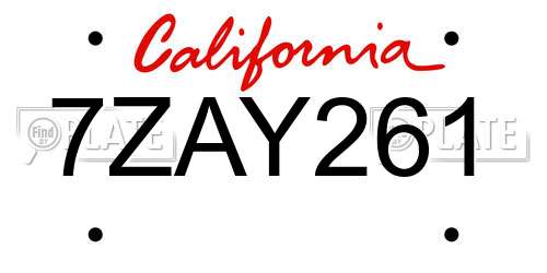 7ZAY261 California License Plate