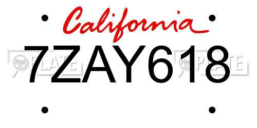 7ZAY618 California License Plate