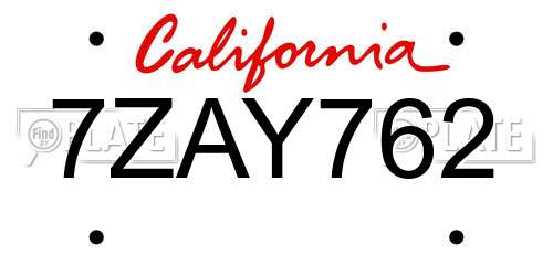 7ZAY762 California License Plate