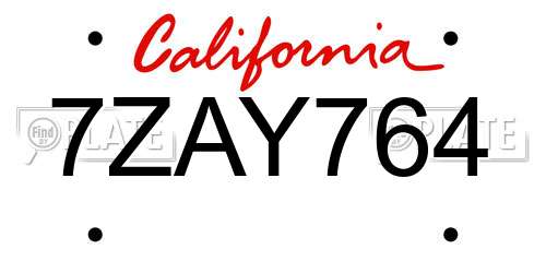 7ZAY764 California License Plate