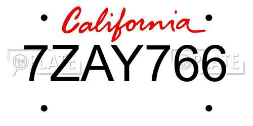 7ZAY766 California License Plate
