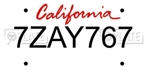 7ZAY767 California License Plate