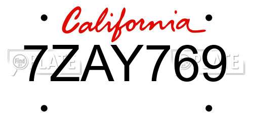 7ZAY769 California License Plate