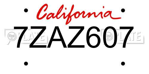 7ZAZ607 California License Plate