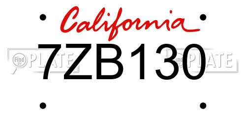 7ZB130 California License Plate