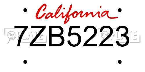 7ZB5223 California License Plate
