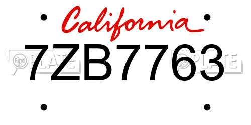 7ZB7763 California License Plate