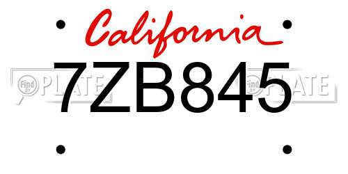 7ZB845 California License Plate