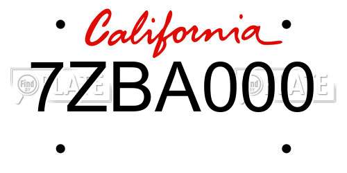 7ZBA000 California License Plate