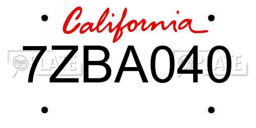 7ZBA040 California License Plate