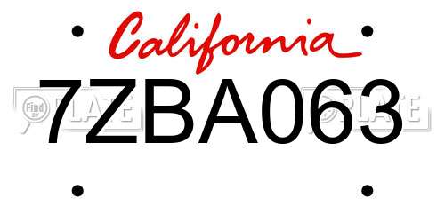 7ZBA063 California License Plate