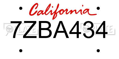 7ZBA434 California License Plate
