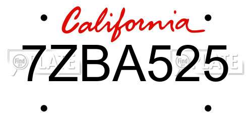 7ZBA525 California License Plate