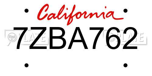 7ZBA762 California License Plate