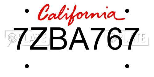7ZBA767 California License Plate