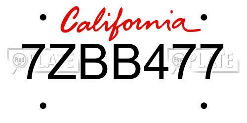 7ZBB477 California License Plate