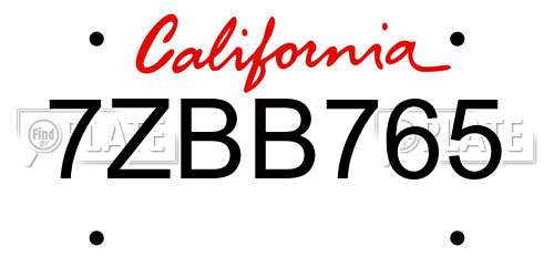 7ZBB765 California License Plate