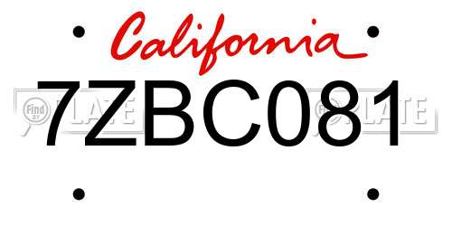 7ZBC081 California License Plate