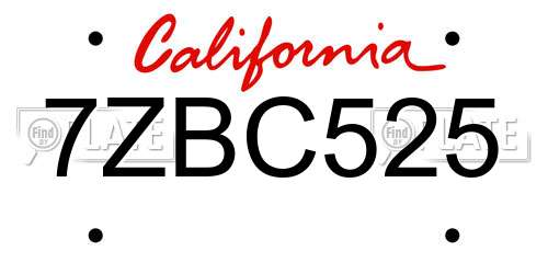 7ZBC525 California License Plate