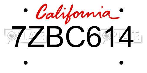 7ZBC614 California License Plate