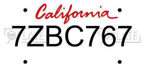 7ZBC767 California License Plate